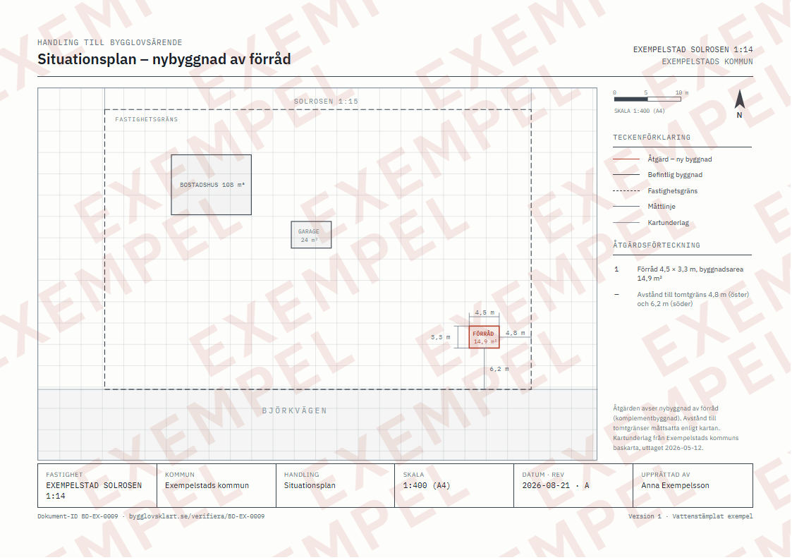 Exempel: situationsplan för förråd, vattenstämplad förhandsvisning