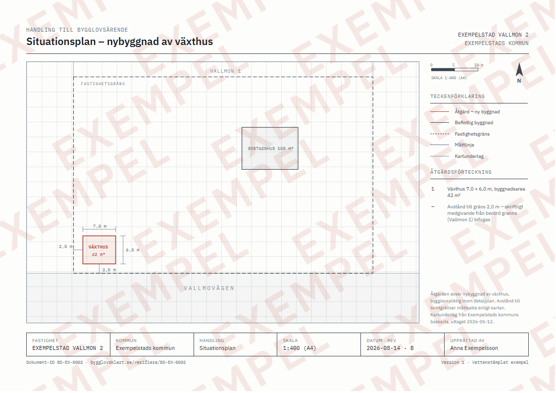 Exempel: situationsplan för växthus, vattenstämplad förhandsvisning