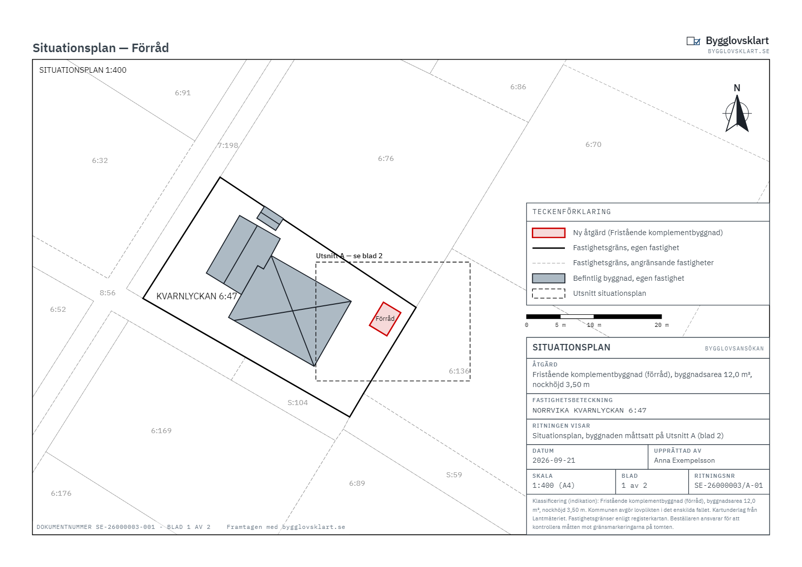 Exempel: Situationsplan för komplementbyggnad